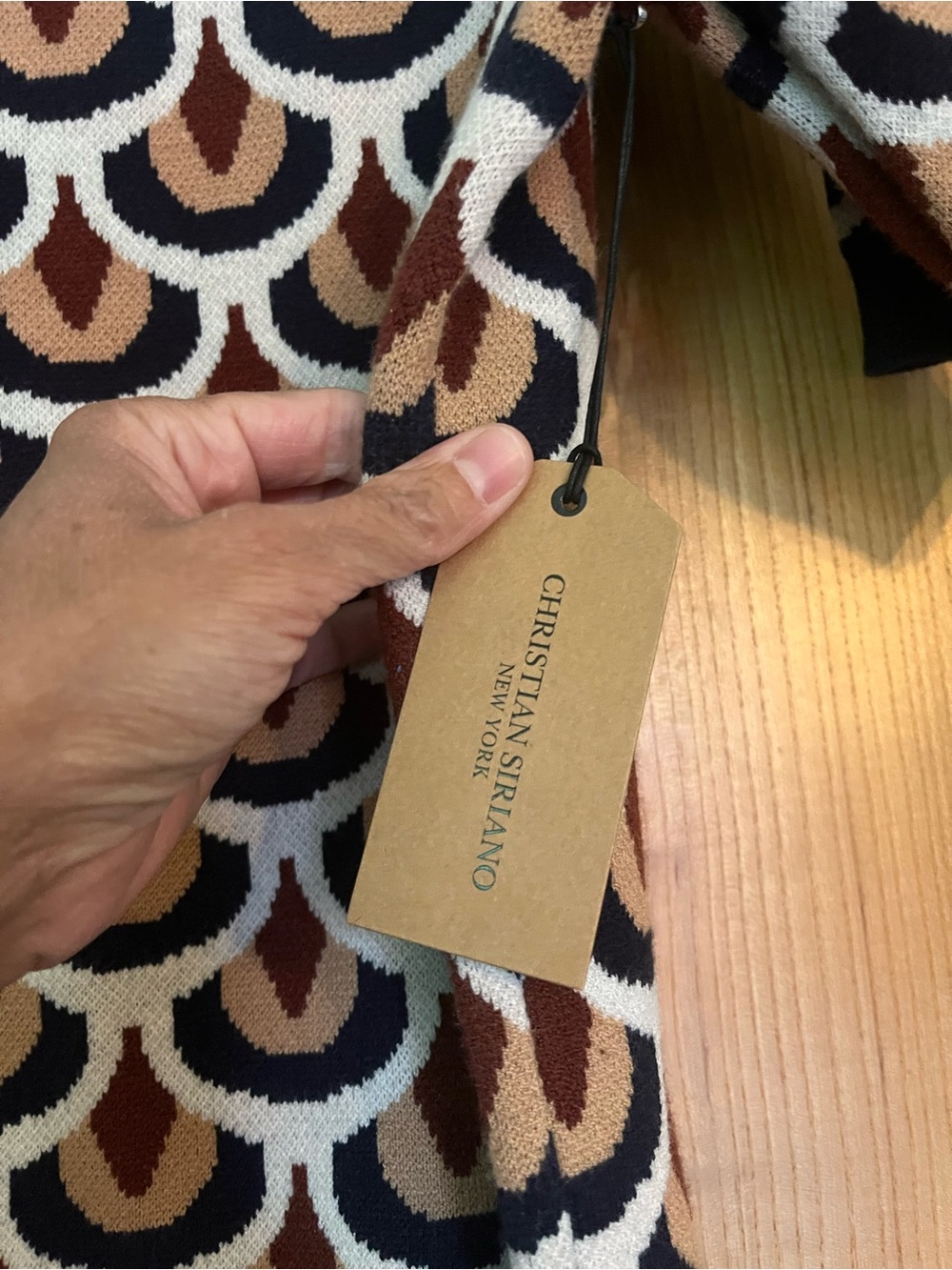 Christian Siriano Navy, Cream & Brown Patterned Knit Top - Picture 3 of 3